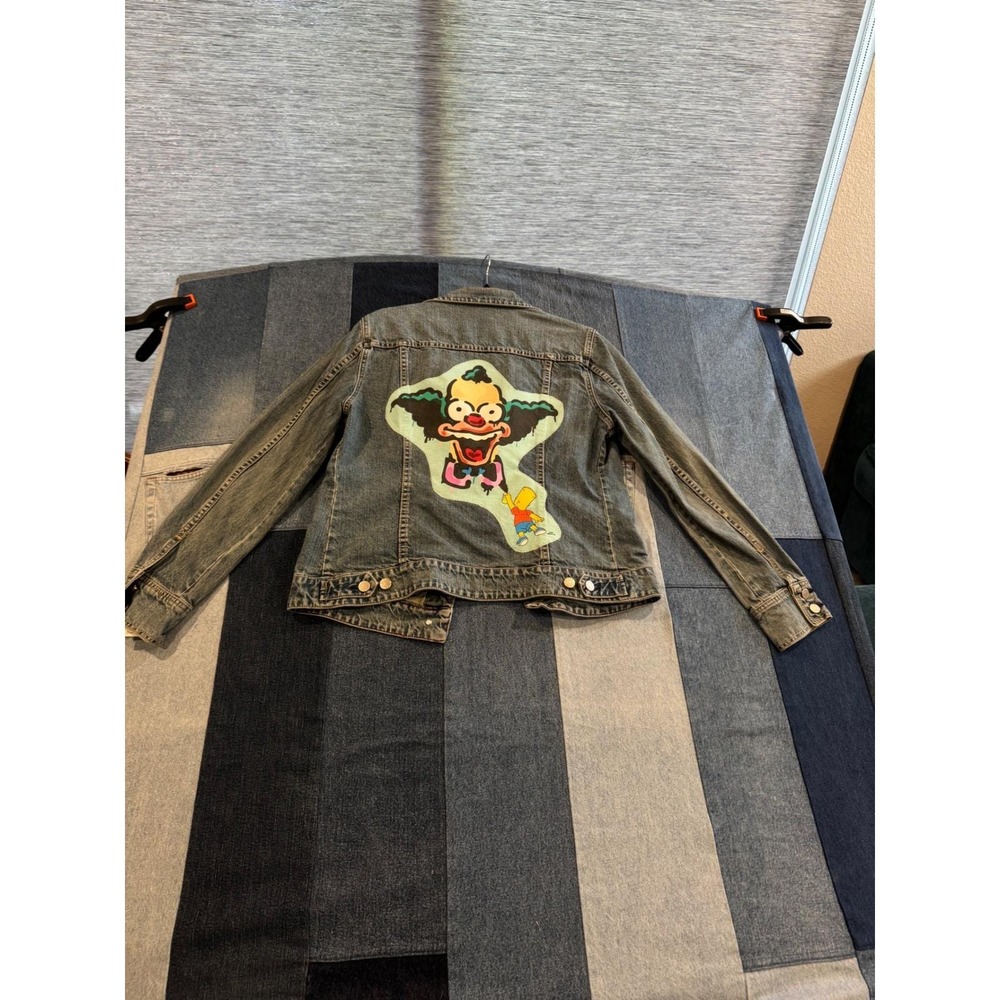 CRTV LTRCY Upcycled Denim Jacket Krusty the Clown Bart Simpson Large Trucker - Picture 5 of 5